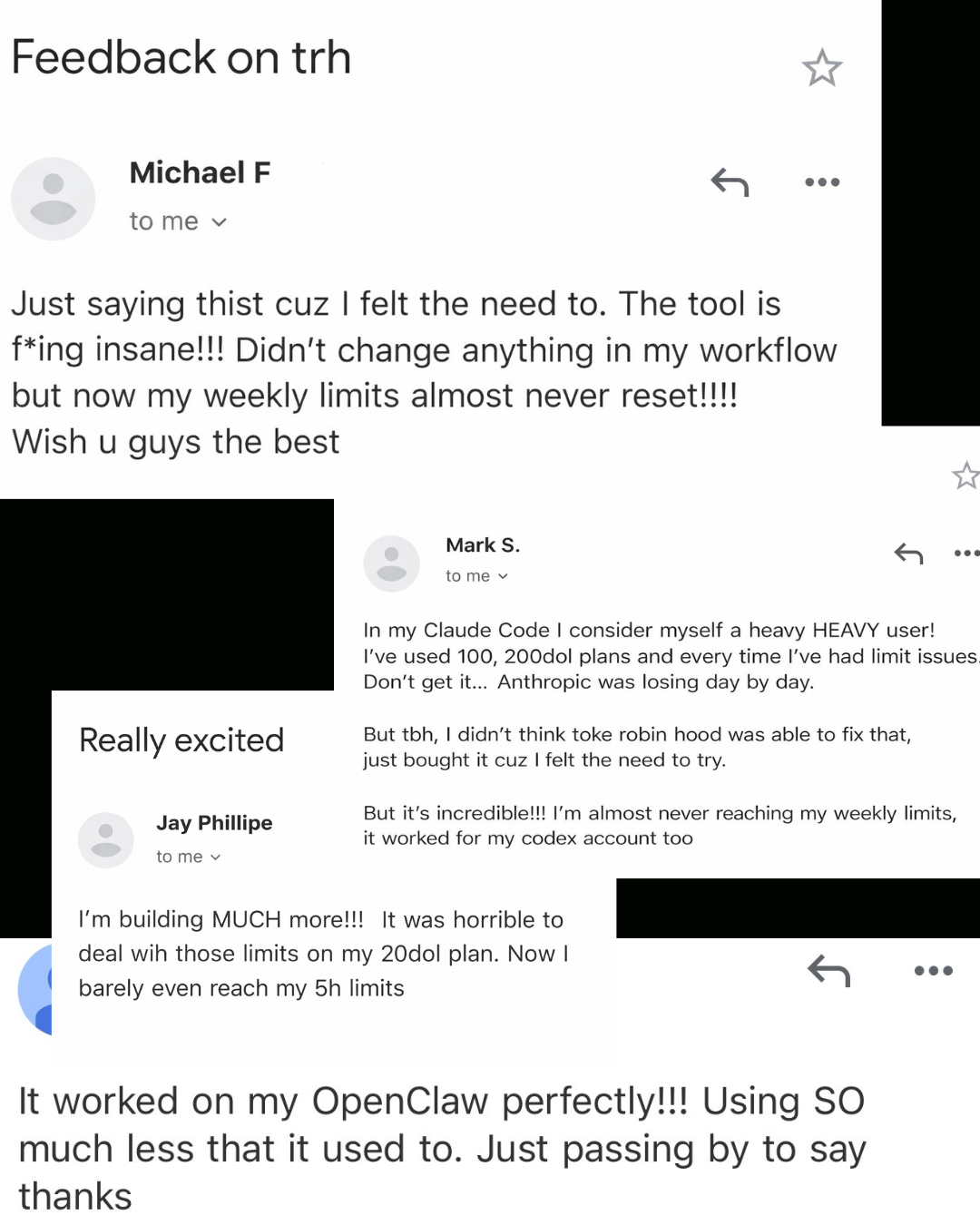 Customer feedback screenshot