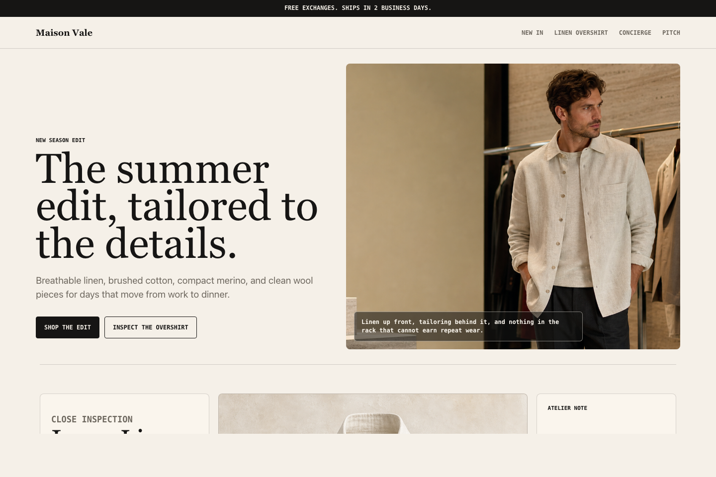 Screenshot of the Maison Vale adaptive clothing store